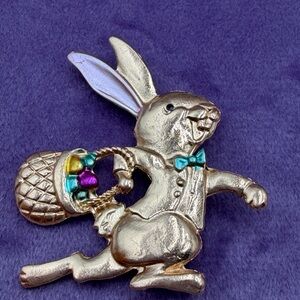 Gold Bunny Brooch with Colorful Accents